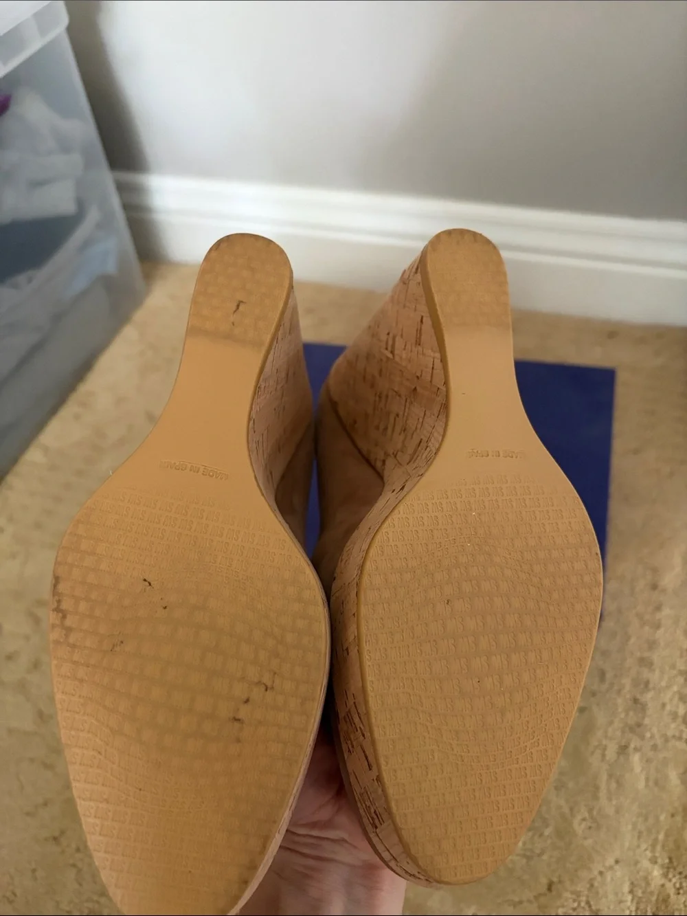 Stuart Weitzman Taupe Suede Cork Wedge Pumps